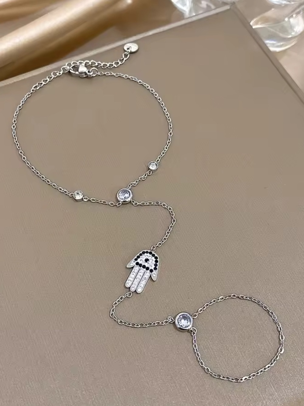 Target Silver Hamsa Hand Crystal Hand Chain Bracelet
